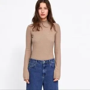 Zara Tops New Zara Tan Camel Soft Feel Touch Long Sleeve High